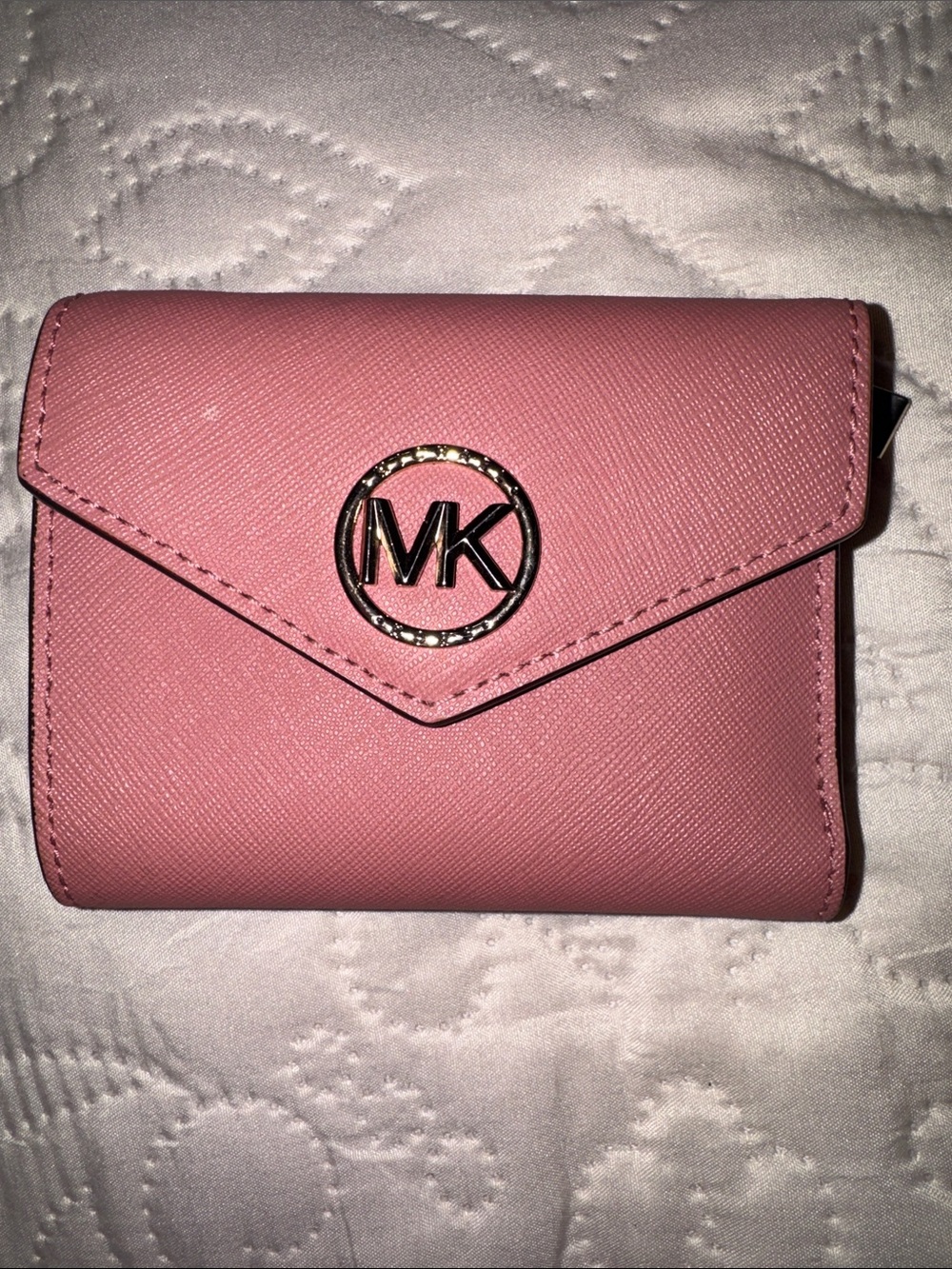 Michael Kors Pink Saffiano Envelope Wallet with MK Circle Logo